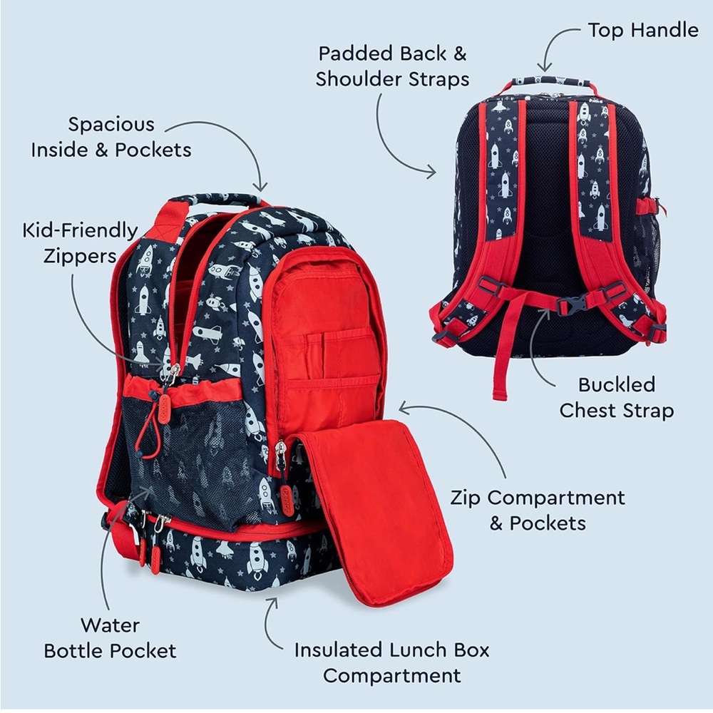NWT Bentgo Lunch Bag Backpack Spaceship Print - Picture 2 of 9